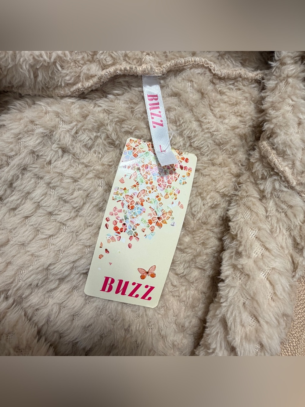 NWT BUZZ Youth Hooded Beige Cropped Zip Up Sherpa Hooded Sweater Size Large - Picture 3 of 7
